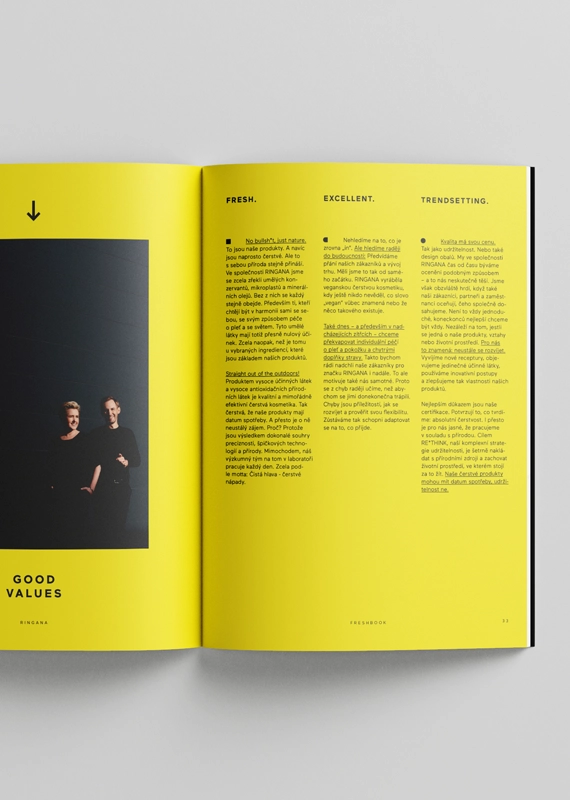 Innenseite des freshbook 2.0 auf tschechischem Satz für Ringana.